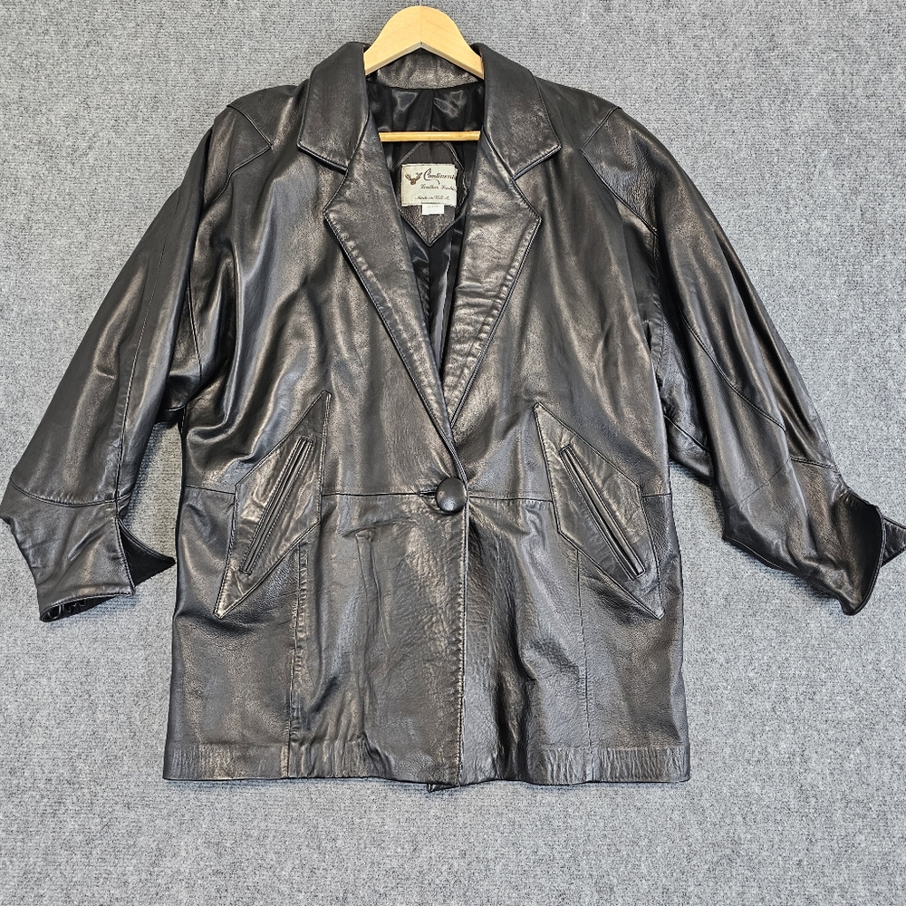 Womens Continental Leather Fashions Lamb Skin Leather Black BOXY 80s Super SOFT